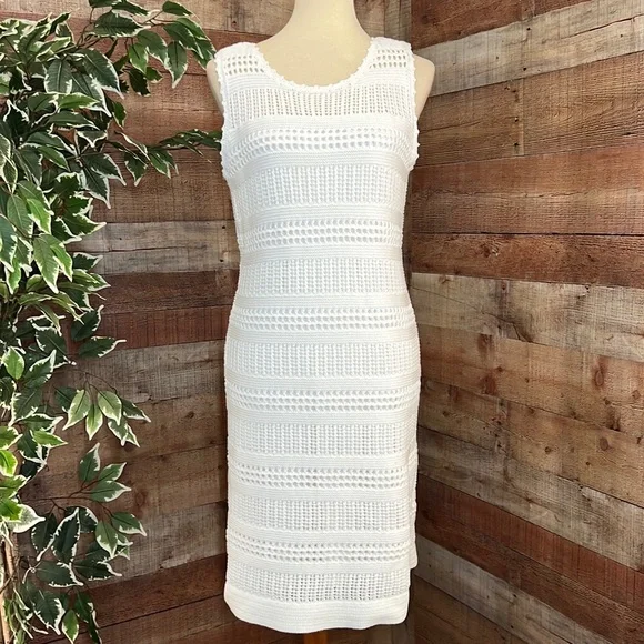 Calvin Klein | Dresses | Calvin Klein Winter White Knit Crochet Sleeveless  Shift Dress | Poshmark